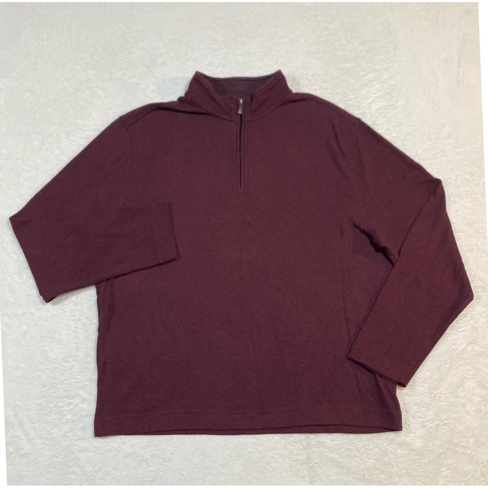 Van Heusen Never Tuck Mens XXL Burgundy Maroon Quarter Zip Pullover Classic Fit